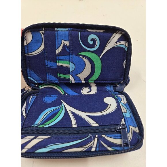 Vera Bradley quilted cotton wristlet wallet navy blue green small zip around - Picture 5 of 6